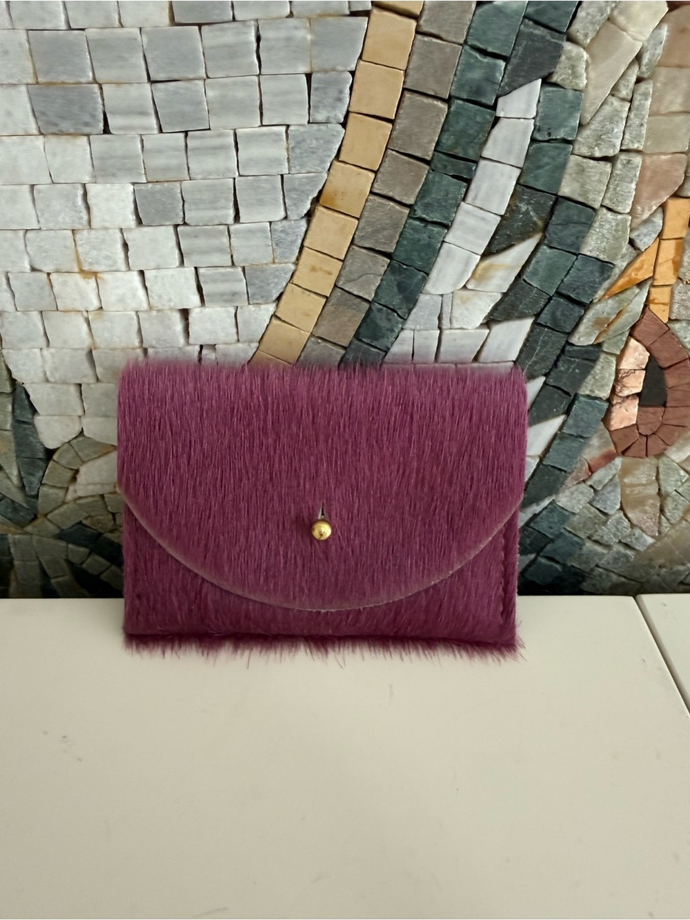 Women's Vegan Fur Clutch - Plum